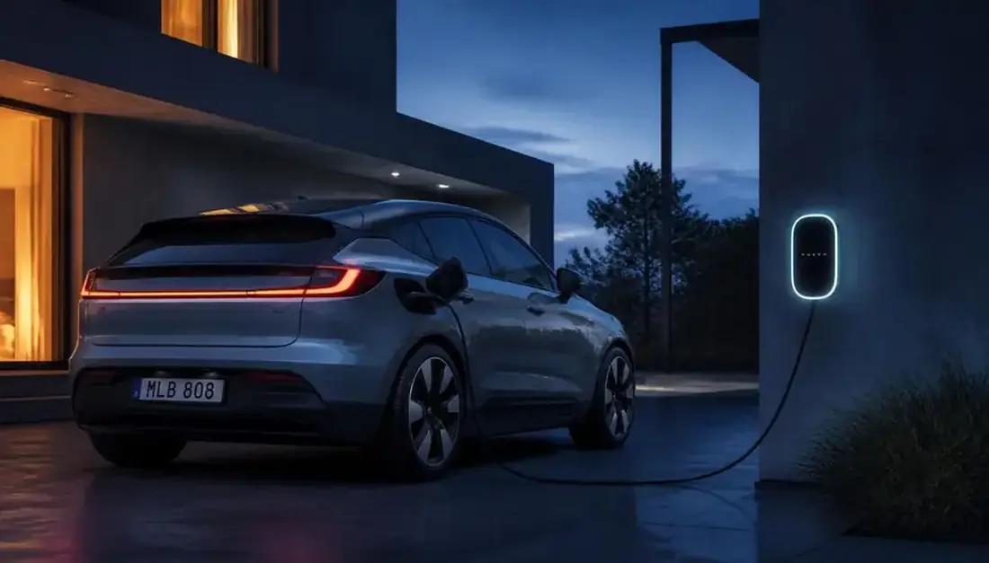 EV home charging station mounted on garage wall